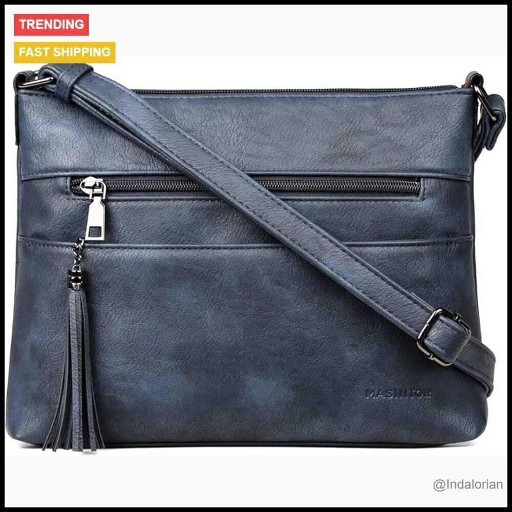 Lightweight Crossbody Bag with Tassel Soft Leather Medium Purse Chic Minimal